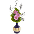 22"  Anemone and Lotus Leaf Artificial Arrangement in Vase