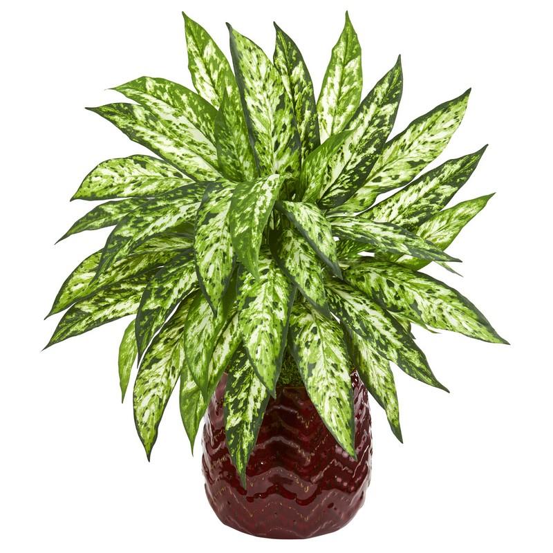22"  Aglonema Artificial Plant in Red Designer Vase