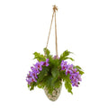 26"  Phalaenopsis Orchid and Fern Artificial Plant in Hanging Vase