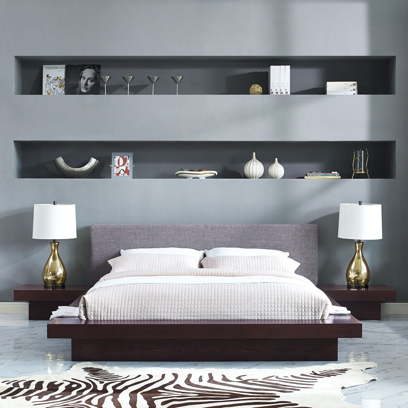 Freja 3 Piece Fabric Queen Bedroom Set in Cappuccino Gray