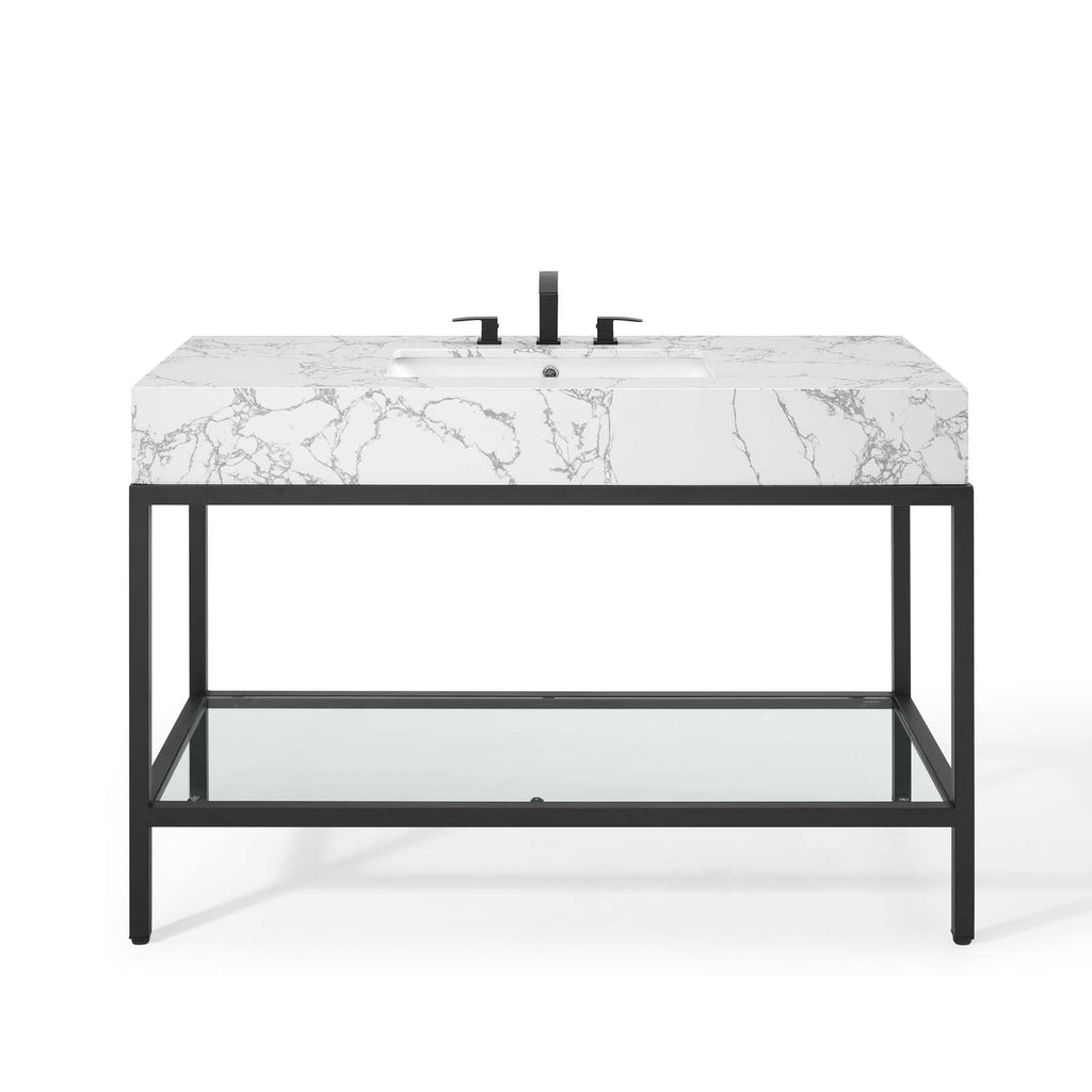 Kingsley 50" Black Stainless Steel Bathroom Vanity by Modway