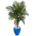 4.5' Golden Cane Artificial Palm Tree in Blue Oval Planter