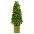 41"  Eucalyptus Cone Topiary Artificial Tree in Metal Planter (Indoor/Outdoor)