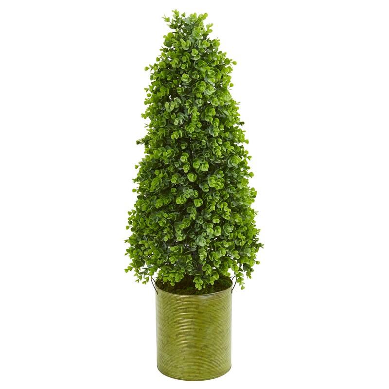 41"  Eucalyptus Cone Topiary Artificial Tree in Metal Planter (Indoor/Outdoor)