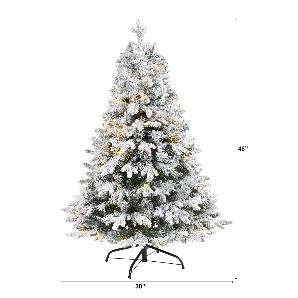 4' Flocked Vermont Mixed Pine Artificial Christmas Tree w 100 Clear LED Lights