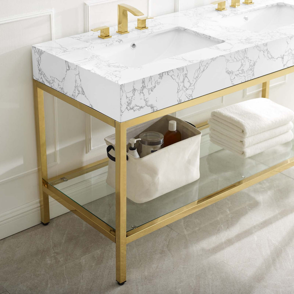 Kingsley 60" Gold Stainless Steel Bathroom Vanity by Modway