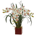 29" Cymbidium Orchid Artificial Arrangement in Red Vase