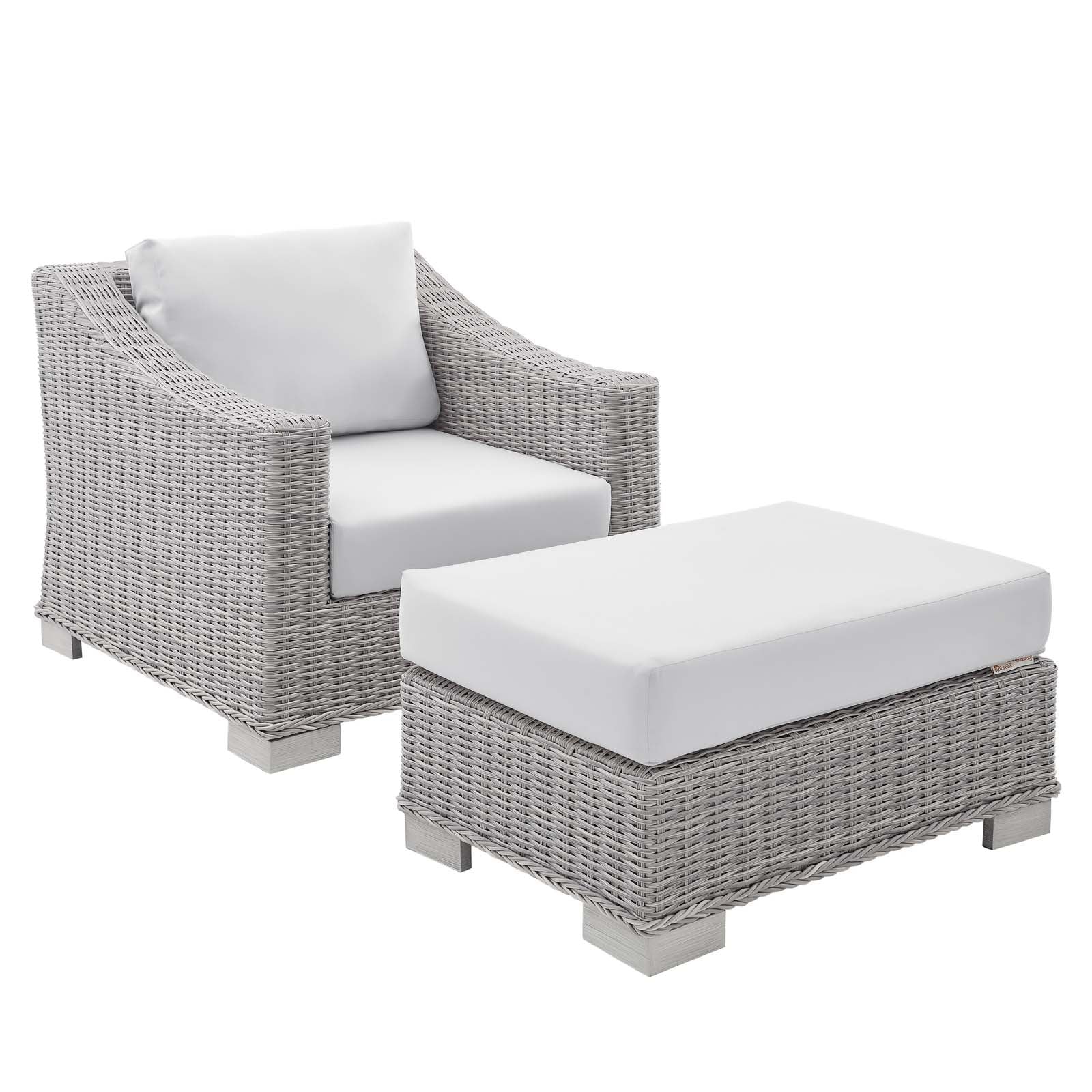 Conway 2-Piece Sunbrella¨ Outdoor Patio Wicker Rattan Armchair and Ottoman Set by Modway