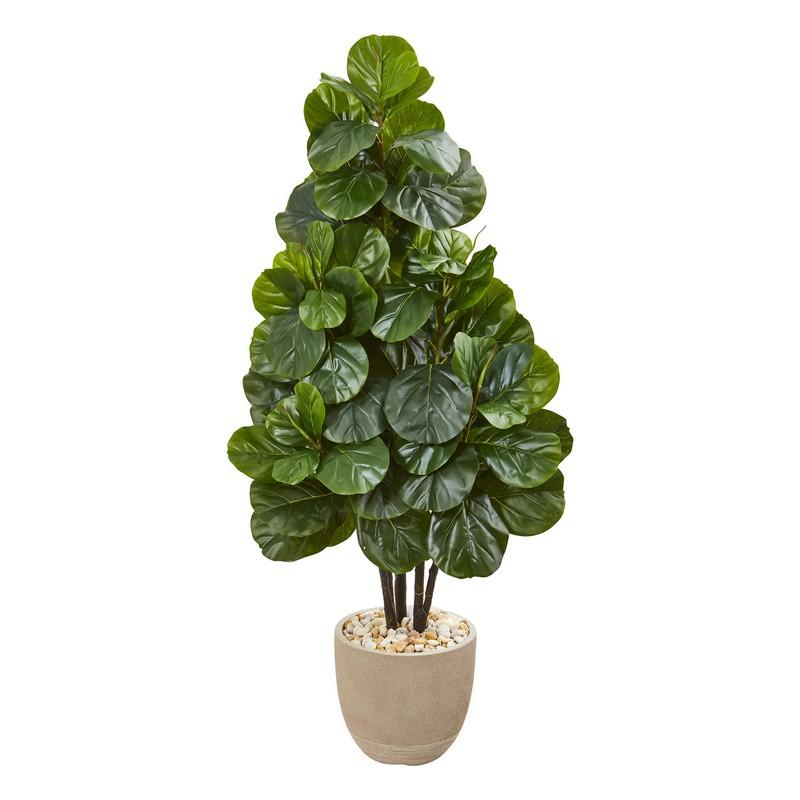 58"  Fiddle Leaf Fig Artificial Tree in Sand Stone Planter