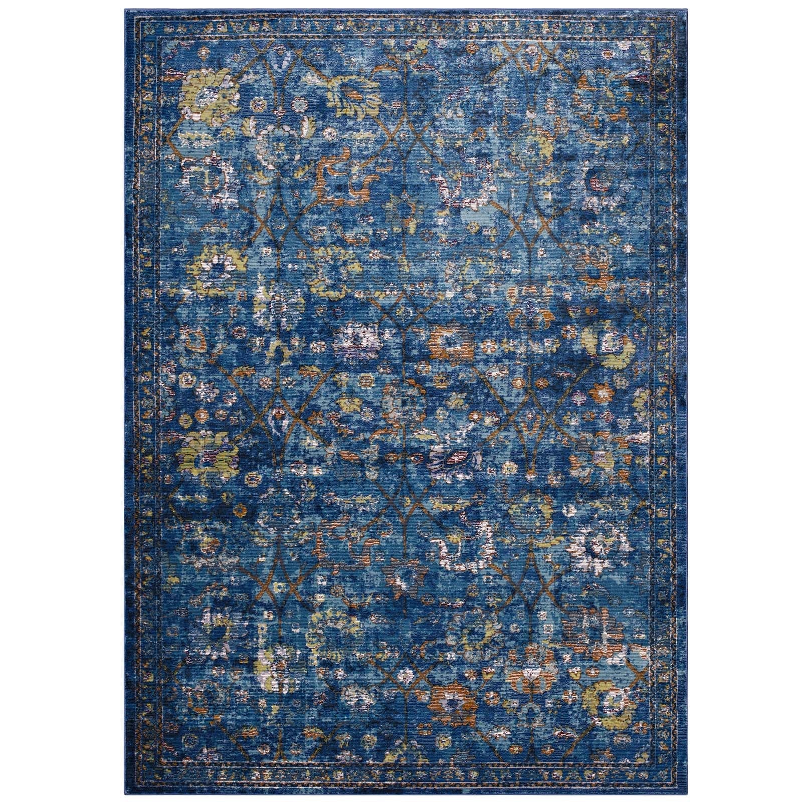 Minu Distressed Floral Lattice 4x6 Area Rug by Modway