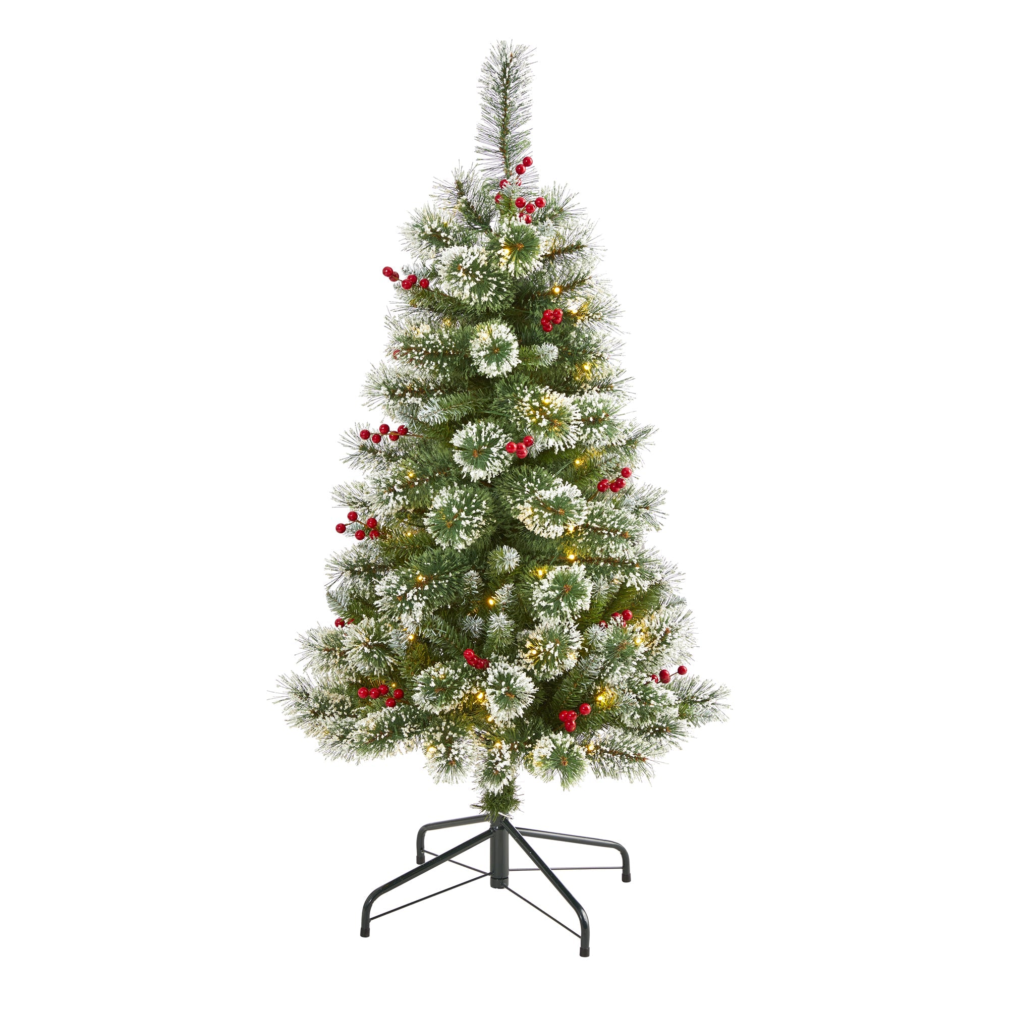 4' Frosted Swiss Pine Artificial Christmas Tree w/ 100 Clear LED Lights & Berrie