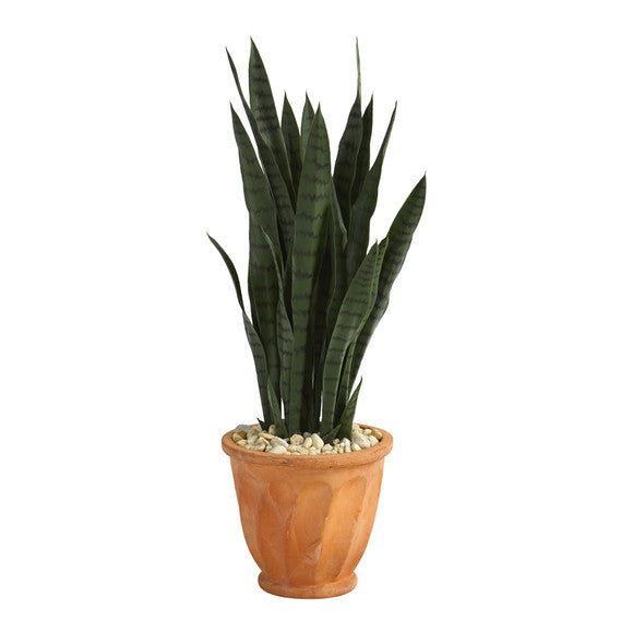 32" Sansevieria Artificial Plant in Terra-Cotta Planter