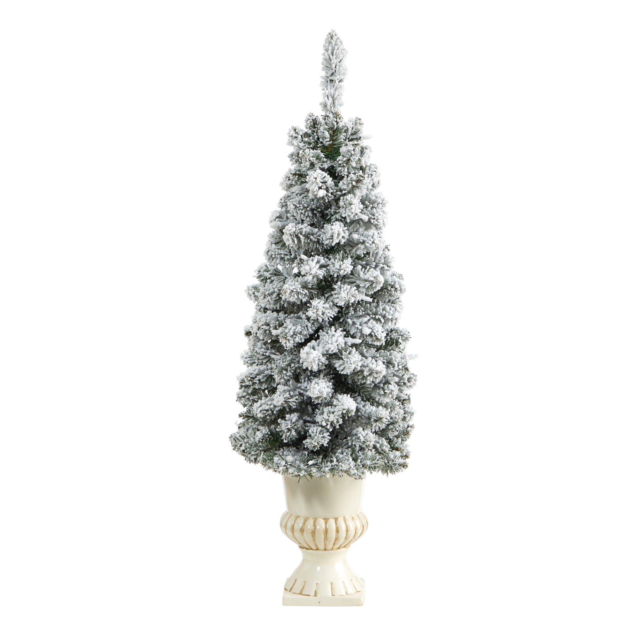 3' Flocked Pencil Artificial Christmas Tree w/ 50 Clear Lights & 132 Bendable