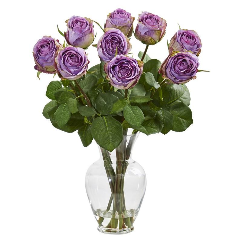 19"  Rose Artificial Arrangement in Glass Vase