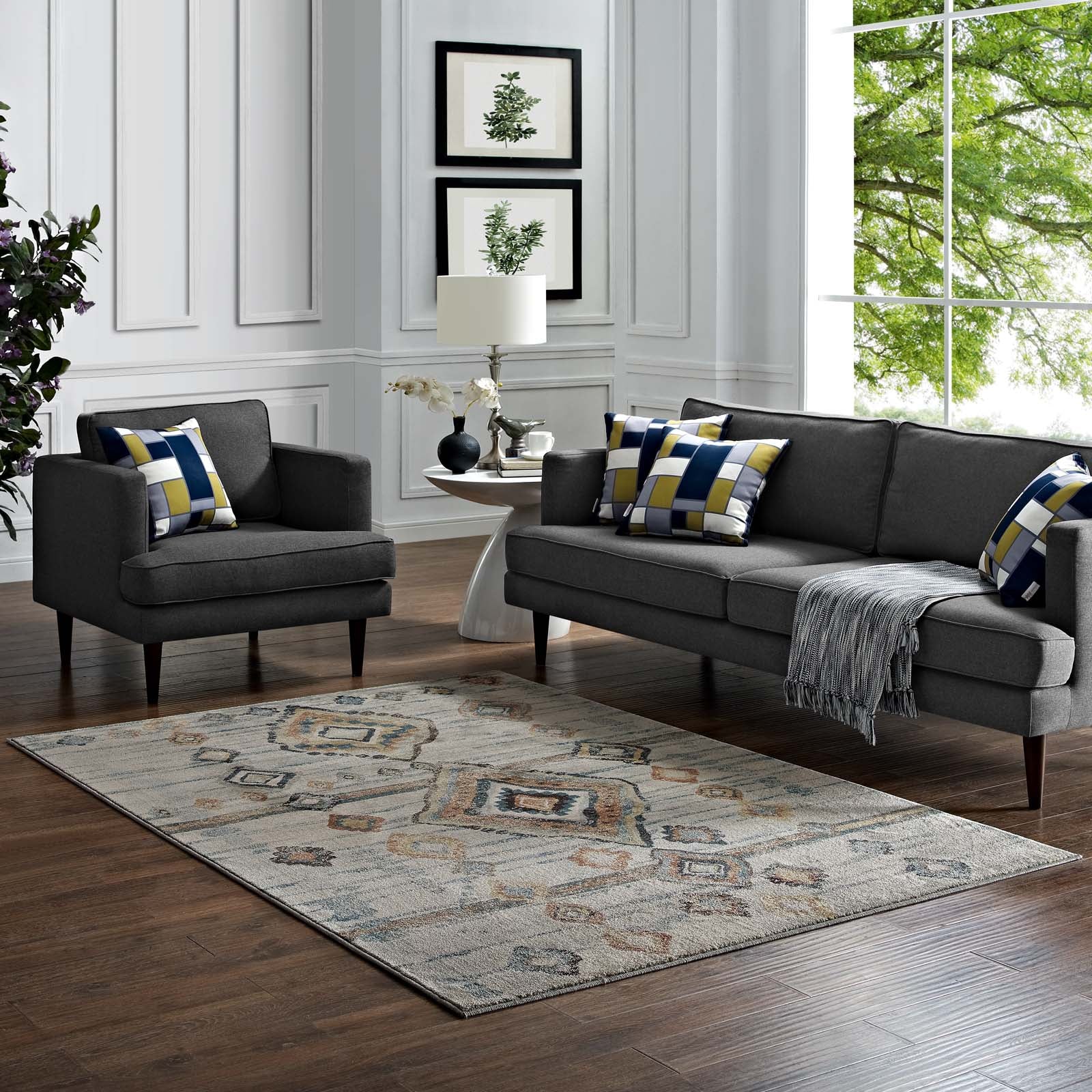 Jenica Distressed Moroccan Tribal Abstract Diamond 5x8 Area Rug by Modway