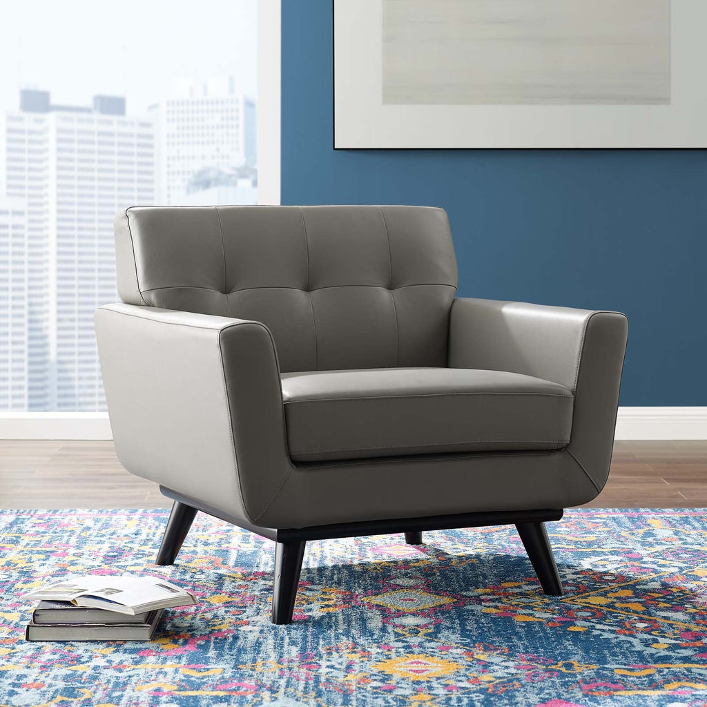 Engage Top-Grain Leather Living Room Lounge Accent Armchair by Modway