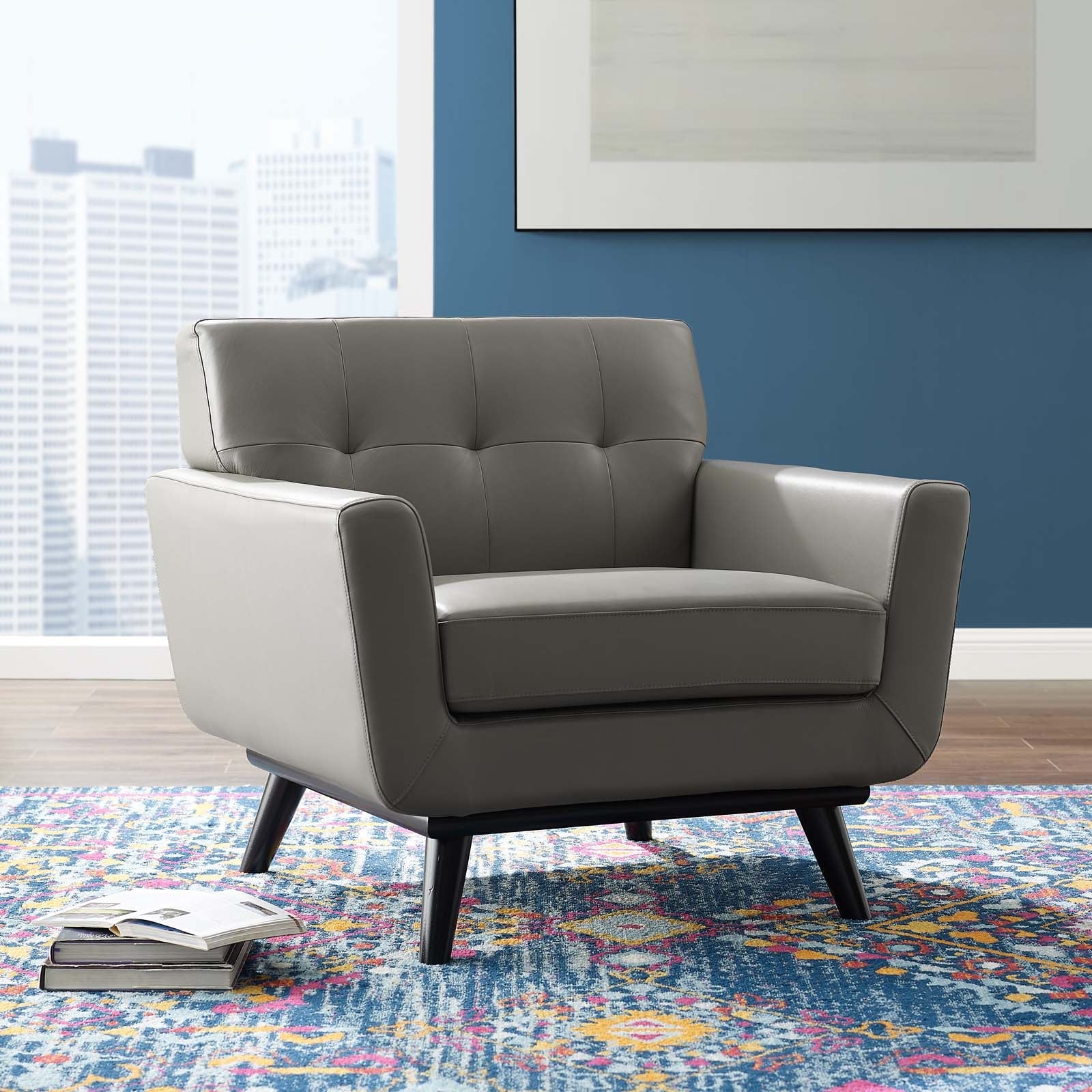 Engage Top-Grain Leather Living Room Lounge Accent Armchair by Modway