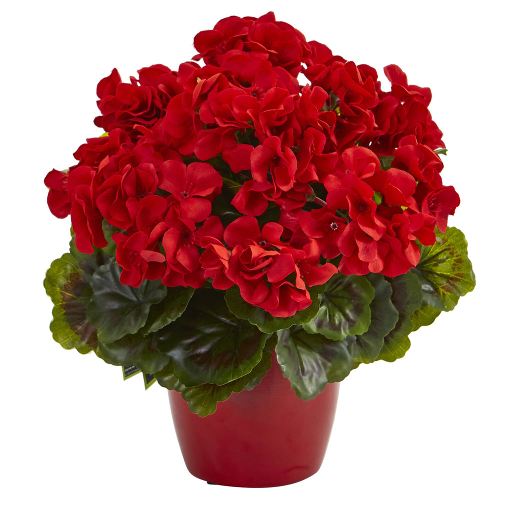Geranium Artificial Plant In Ceramic Vase Uv Resistant Indoor/Outdoor (Set Of 2)