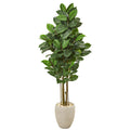 65" Rubber Leaf Artificial Tree in Sand Colored Planter