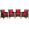 Conduit Outdoor Patio Wicker Rattan Dining Armchair Set of 4 by Modway