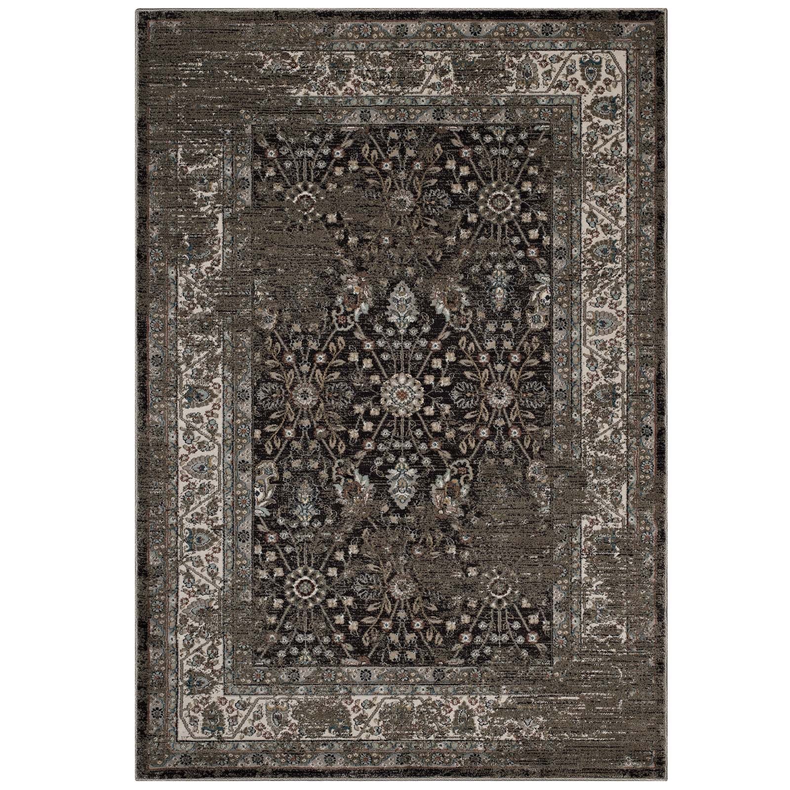 Berit Distressed Vintage Floral Lattice 5x8 Area Rug by Modway