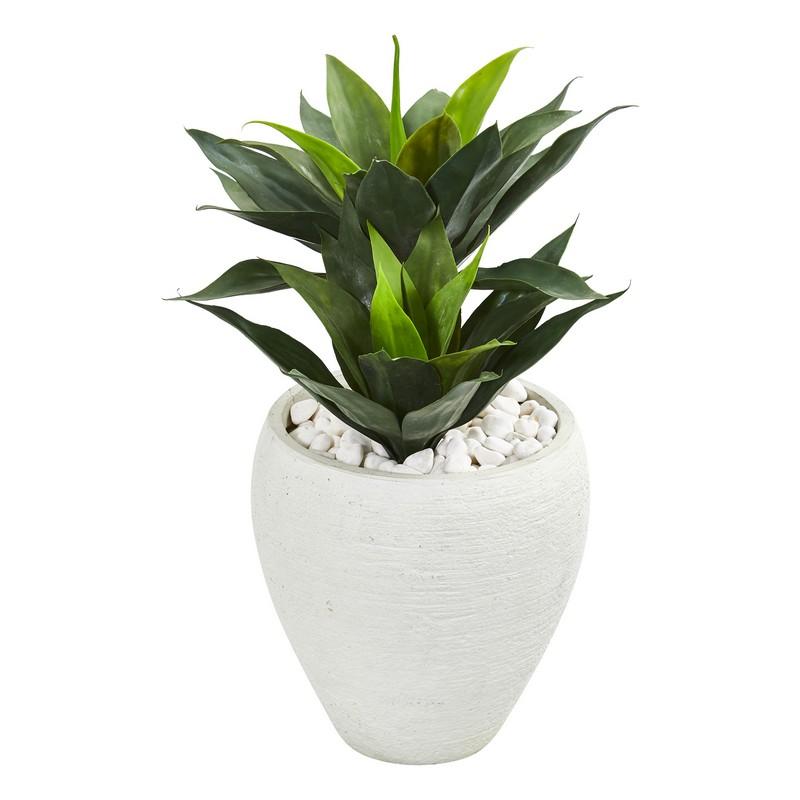 26" Double Agave Artificial Plant in White Planter