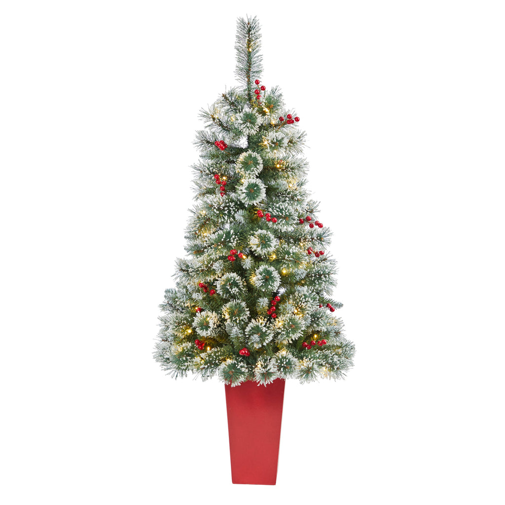 52' Frosted Swiss Pine Artificial Christmas Tree w/ 100 Clear LED Lights