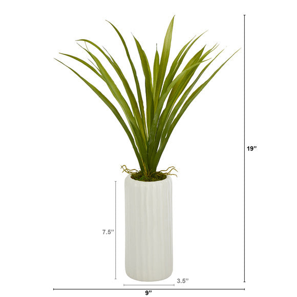 19" Grass Artificial Plant in White Planter