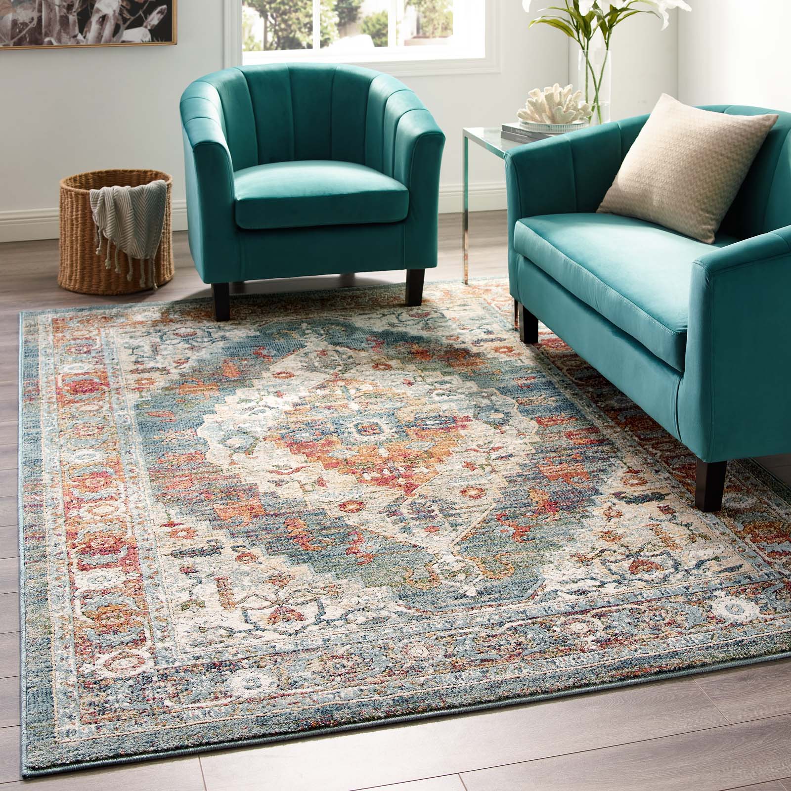 Tribute Camellia Distressed Vintage Floral Vintage Medallion 5x8 Area Rug by Modway