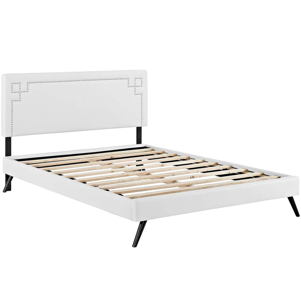 Ruthie Vinyl Queen Platform Bed with Round Splayed Legs by Modway