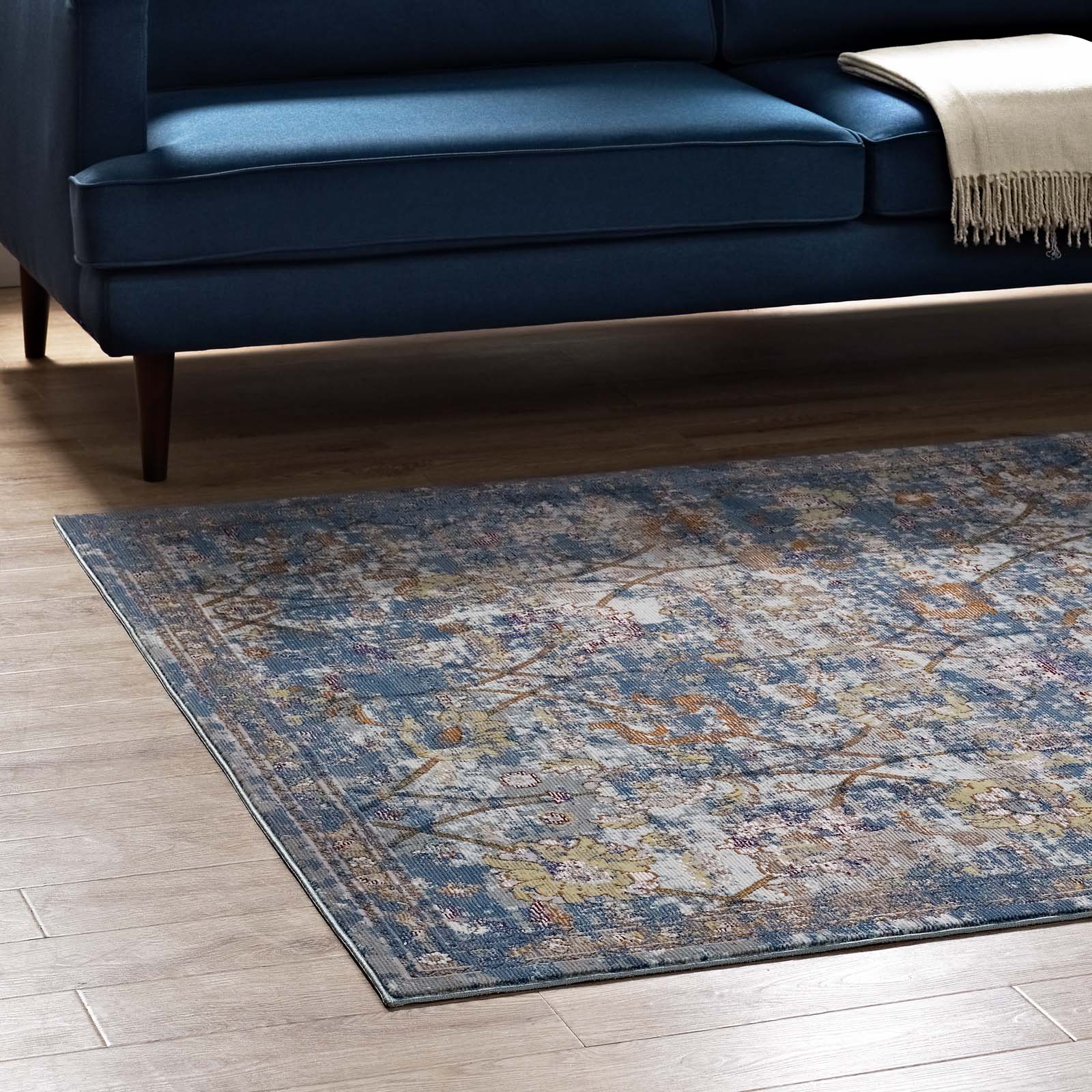 Minu Distressed Floral Lattice 5x8 Area Rug by Modway