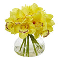 Cymbidium Orchid Artificial Arrangement In Glass Vase 1912-YL By Nearly Natural