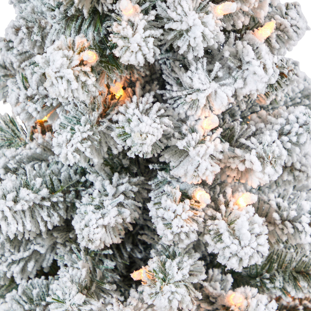 4.5' Flocked Pencil Artificial Christmas Tree w/ 100 Clear Lights & 216 Bendable