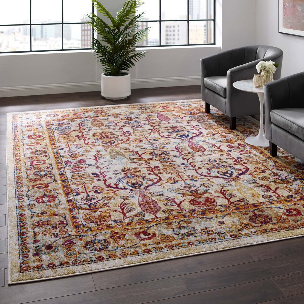 Entourage Jessa Distressed Vintage Floral Lattice 8x10 Area Rug by Modway