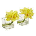 Cymbidium Orchid Artificial Arrangement In Glass Vase (Set Of 2)