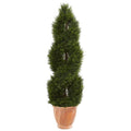 4.5' Double Pond Cypress Topiary Artificial Tree in Terracotta Planter