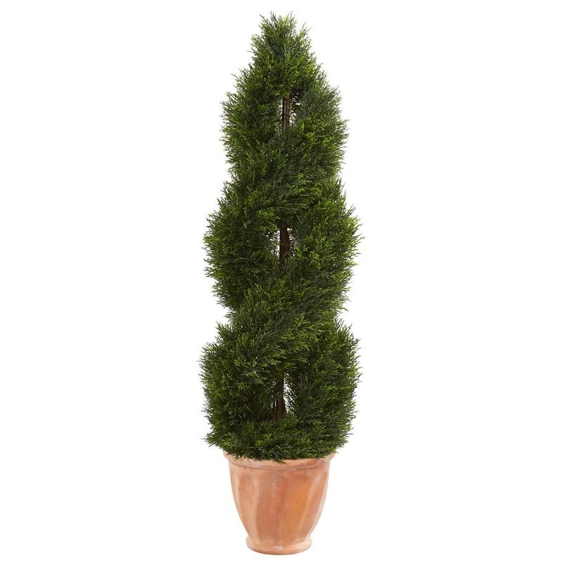 4.5' Double Pond Cypress Topiary Artificial Tree in Terracotta Planter