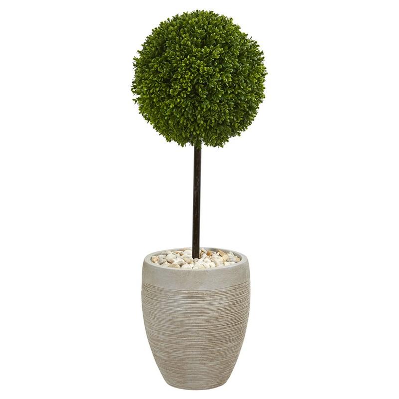 3' Boxwood Ball Topiary Artificial Tree in Oval Planter UV Resistant
