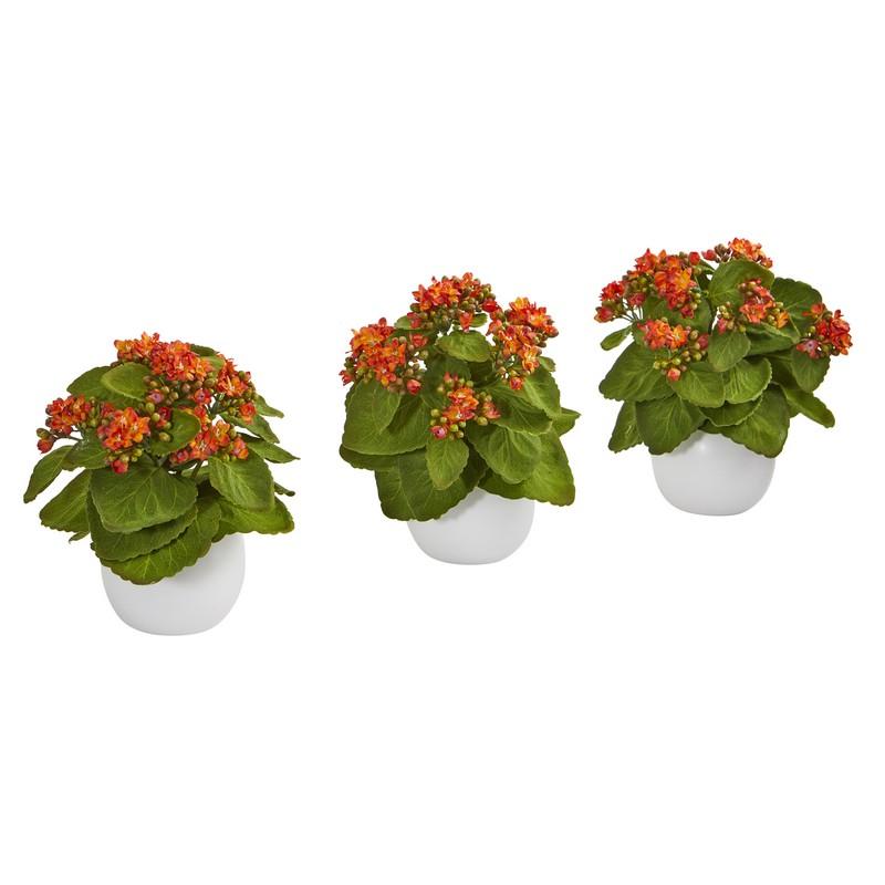 8"  Kalanchoe Artificial Plant in White Vase (Set of 3)