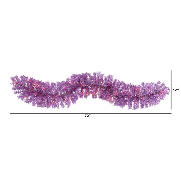 6' Pink Artificial Christmas Garland with 50 White Warm Lights