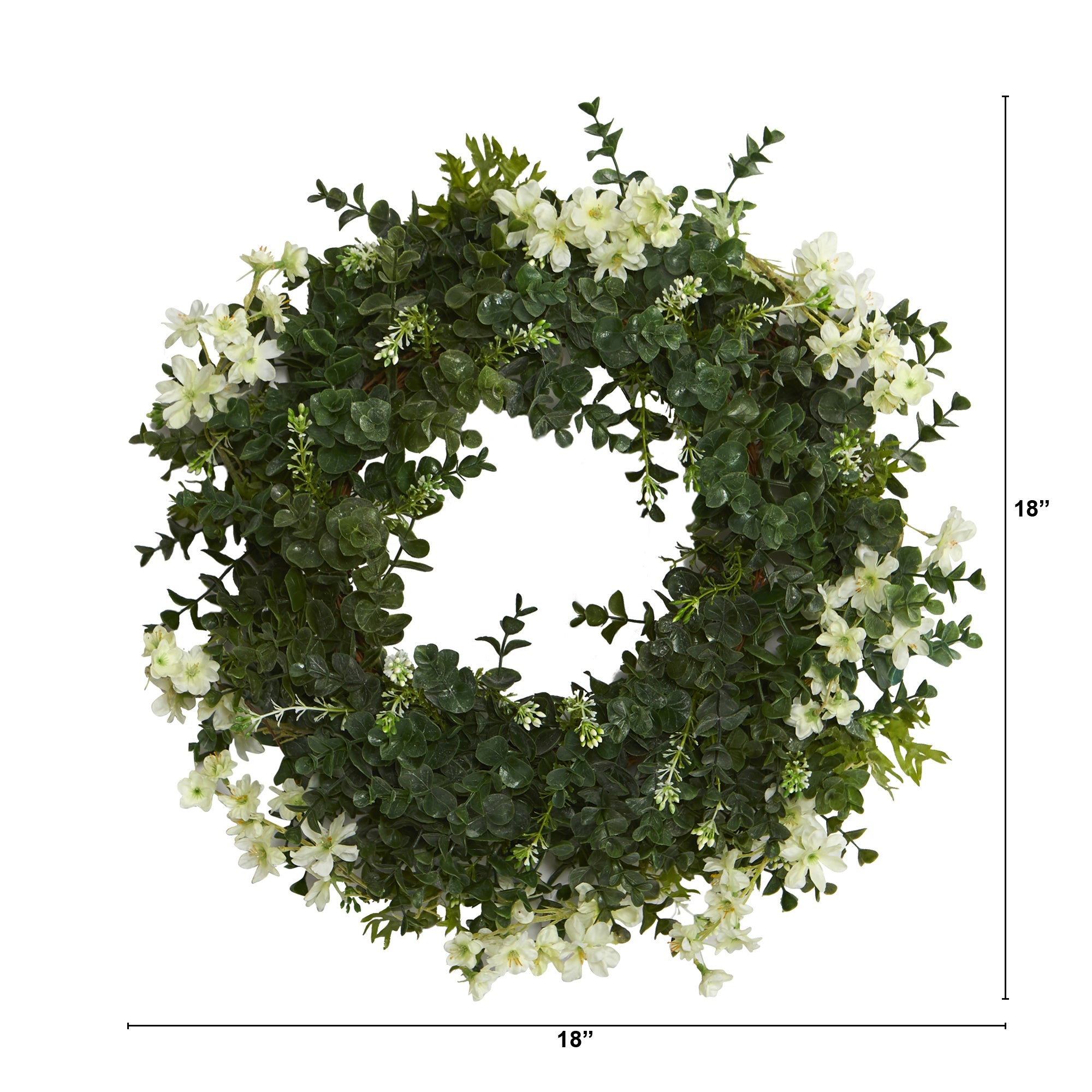 18" Eucalyptus and Dancing Daisy Double Ring Artificial Wreath with Twig Base