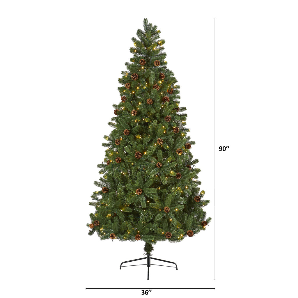 7.5' Rocky Mountain Spruce Artificial Christmas Tree w/ Pinecones