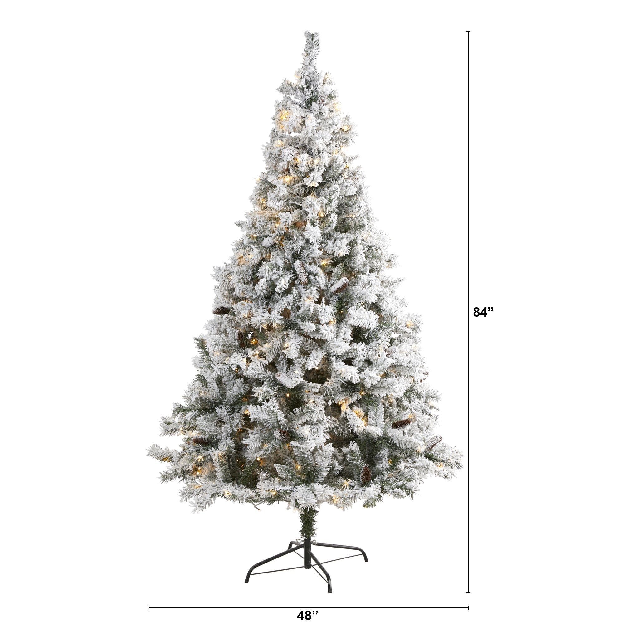 7' Flocked White River Mountain Pine Artificial Christmas Tree w/ Pinecones