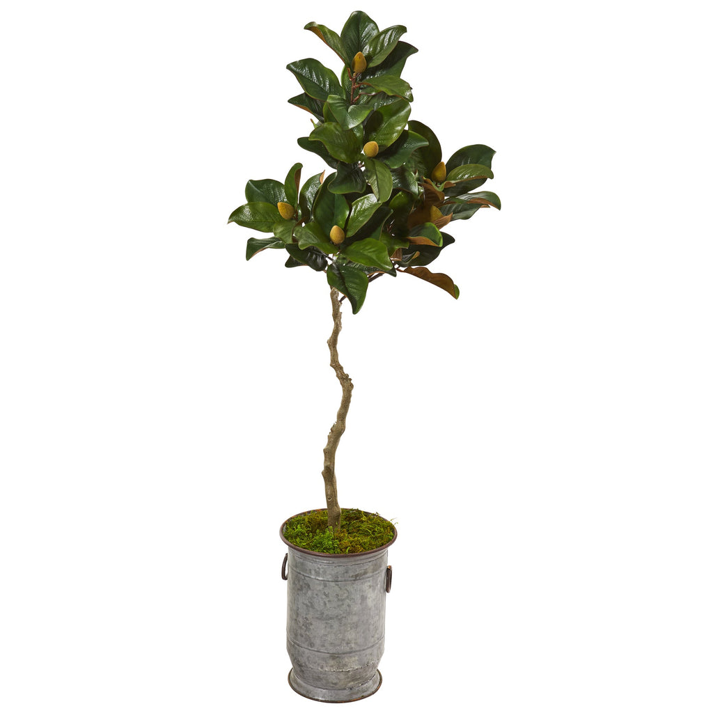 61" Magnolia Artificial Tree in Vintage Metal Planter
