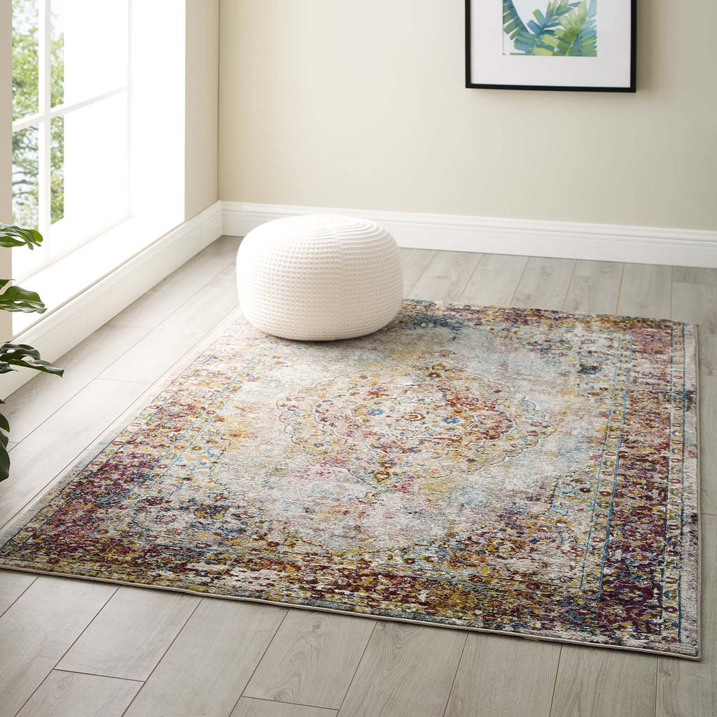 Success Merritt Transitional Distressed Floral Vintage Medallion 4x6 Area Rug by Modway