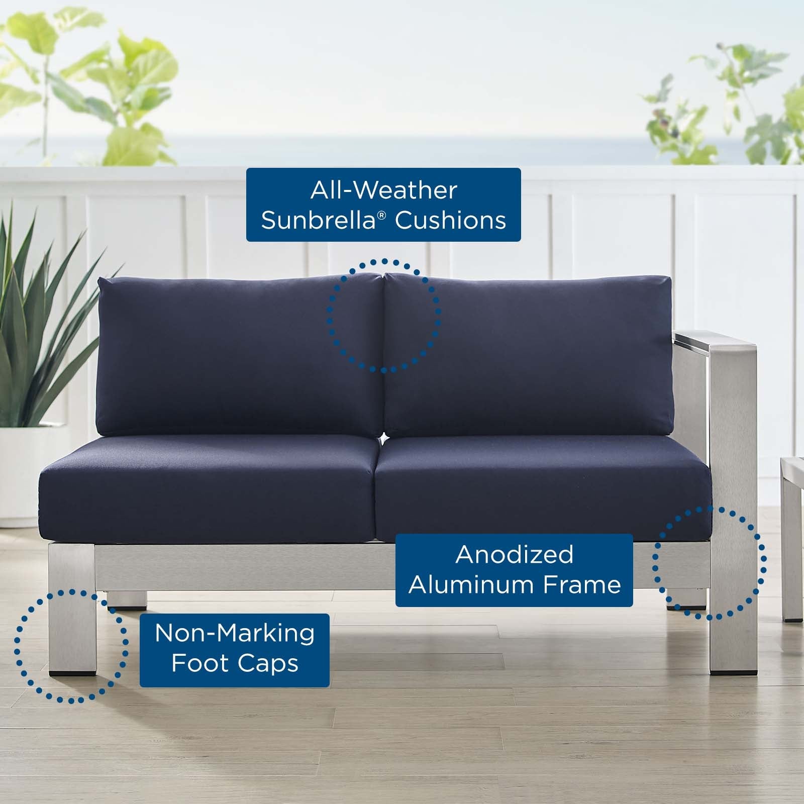 Shore Sunbrella¨ Fabric Aluminum Outdoor Patio Right-Arm Loveseat by Modway