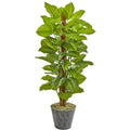 58" Philodendron Artificial Plant in Black Embossed Planter (Real Touch)