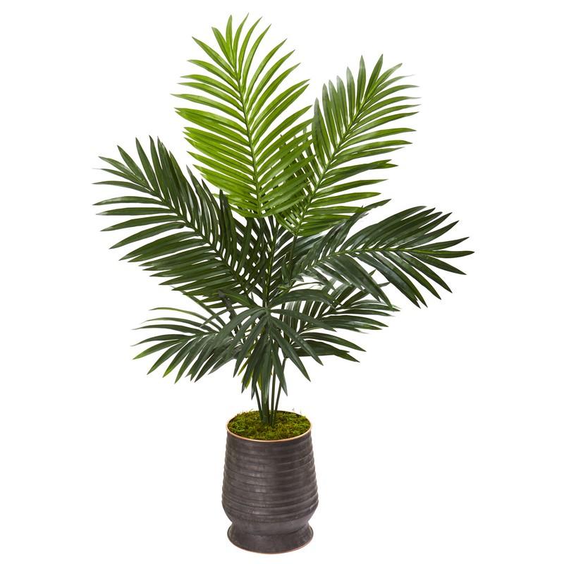 46"  Kentia Artificial Palm Tree in Ribbed Metal Planter