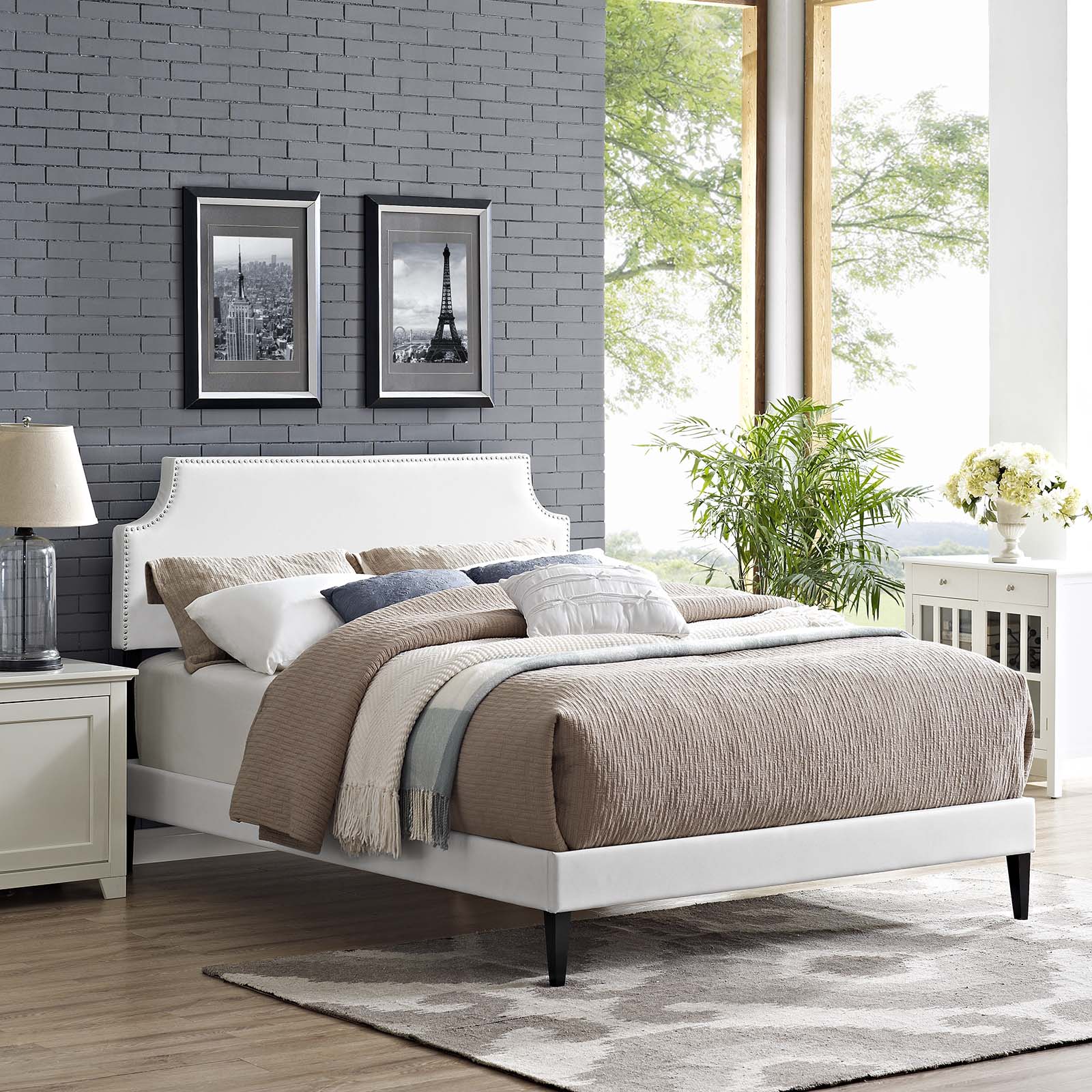 Corene Vinyl Queen Platform Bed with Squared Tapered Legs by Modway