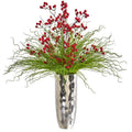 Berry and Grass Artificial Arrangement in Silver Vase
